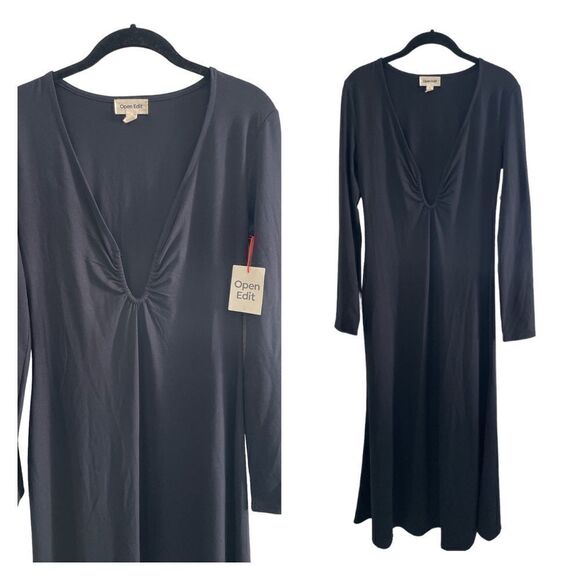 Open Edit Dresses & Skirts - NWT Open Edit for Nordstrom Ruched U Cutout Long Sleeve Maxi Dress S